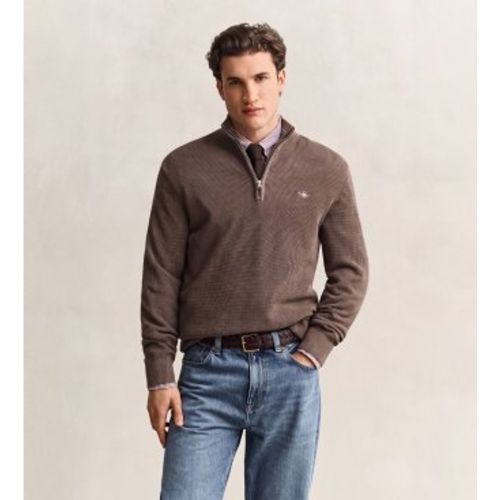 Pull en coton avec demi-fermeture éclair et texture (S), Casuel - Gant - Modalova