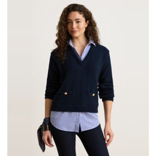 P08778500 Pull en coton avec bordure à boutons (XS), Casuel, Manche longue - Lauren Ralph Lauren - Modalova
