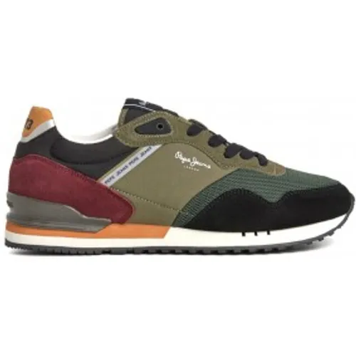 PMS30992 Baskets en cuir London Forest (40), Plat, Lacets, Casuel, Vert - Pepe Jeans - Modalova