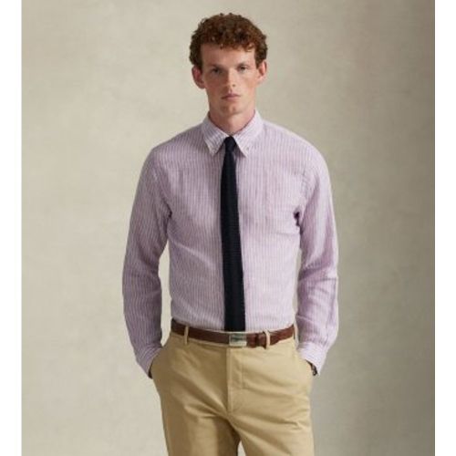 B15594003 Chemise en lin à rayures lilas Custom Fit (M), Casuel, , Manche longue - Polo Ralph Lauren - Modalova