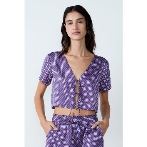 Blouse satinée manches courtes imprimée à nœuds - Maila - XS - Etam - Modalova