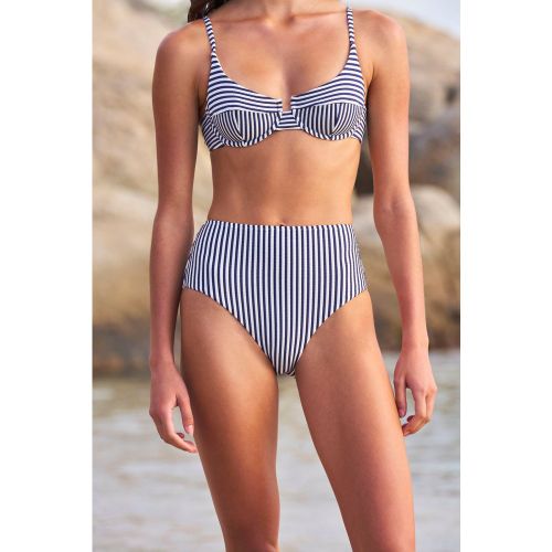 Culotte bikini de bain taille haute à rayures - Celestes - 34 - Etam - Modalova