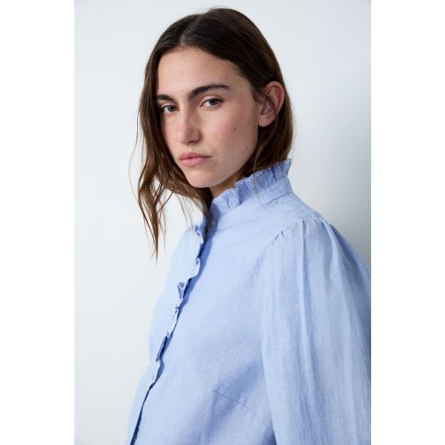 Chemise manches longues à col montant en chambray - Emilie Chambra - XS - Etam - Modalova