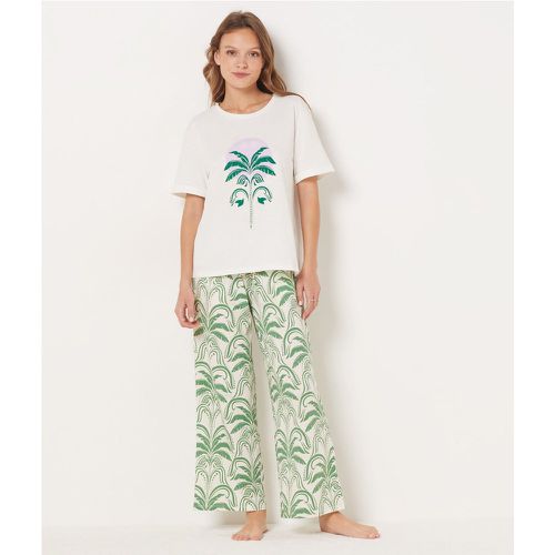 Pantalon de pyjama imprimé palmier coupe large 7/8ème - Viliana - XS - - Etam - Modalova