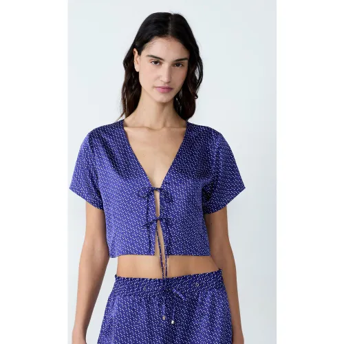 Blouse satinée manches courtes imprimée à nœuds - Tioko - XS - Etam - Modalova