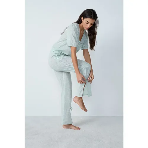 Pantalon de pyjama en coton coupe droite à carreaux détails nœuds - Poupi - XS - Etam - Modalova