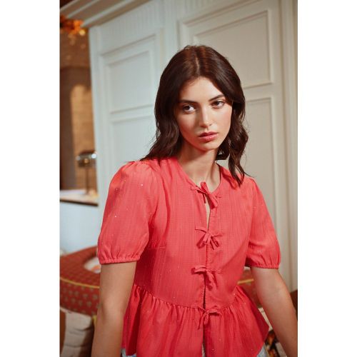 Blouse parsemée de strass à nouer - LILI SIDONIO - Modalova