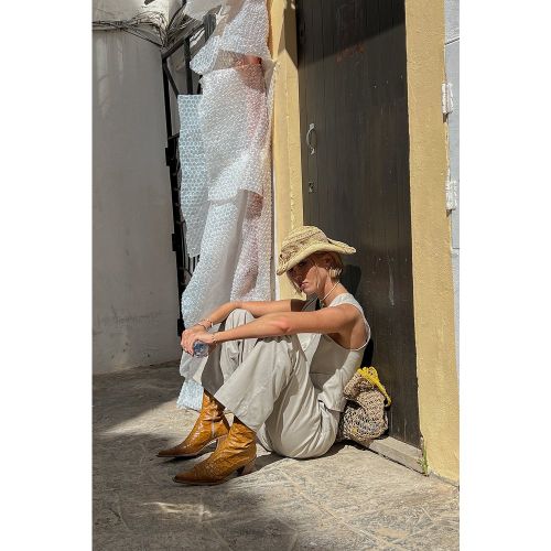 Pantalon de costume droit à taille mi-haute en lin mélangé - Grey - Ella Karberg x NA-KD - Modalova