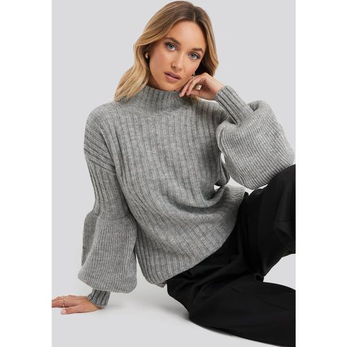 High Neck Puff Sleeve Knitted Sweater - Grey - Trendyol - Modalova