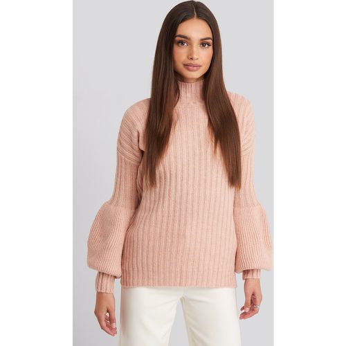 High Neck Puff Sleeve Knitted Sweater - Pink - Trendyol - Modalova