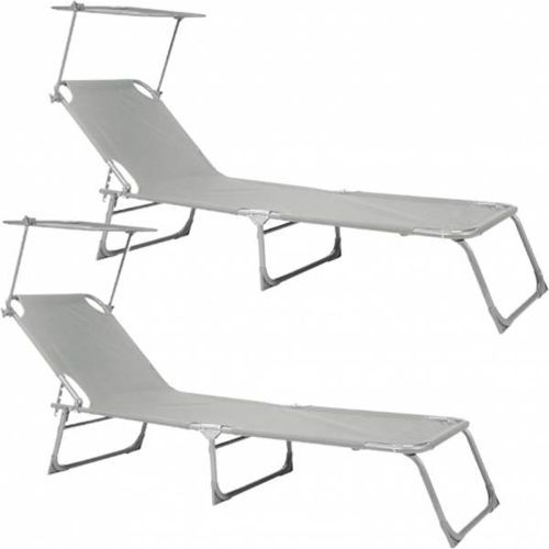 Chaise longue de jardin pliante avec protection solaire 188 cm Set de 2 - BIXENTE - Modalova