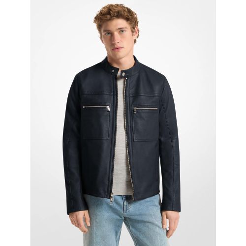 MK Veste de motard en cuir à double zip - Michael Kors - Michael Kors Mens - Modalova