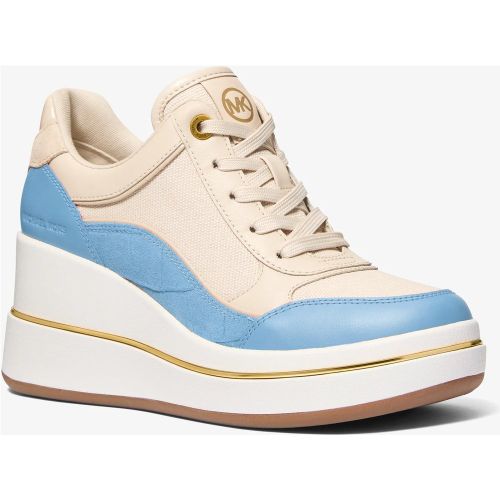 MK Basket Emmy en cuir et toile à semelle compensée - Michael Kors - MICHAEL Michael Kors - Modalova