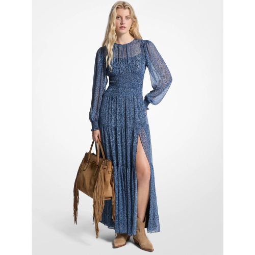 MK Robe longue smockée en georgette à motif cachemire métallisé - Michael Kors - MICHAEL Michael Kors - Modalova