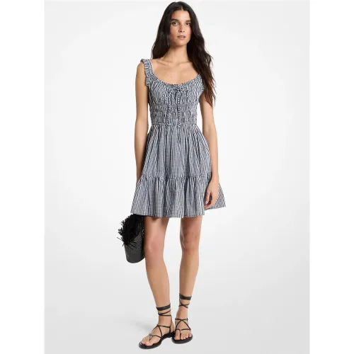 MK Mini-robe smockée en coton à imprimé vichy - Michael Kors - MICHAEL Michael Kors - Modalova