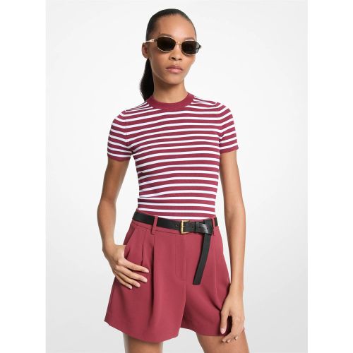 MK Pull rayé à manches courtes en tricot extensible - Michael Kors - MICHAEL Michael Kors - Modalova