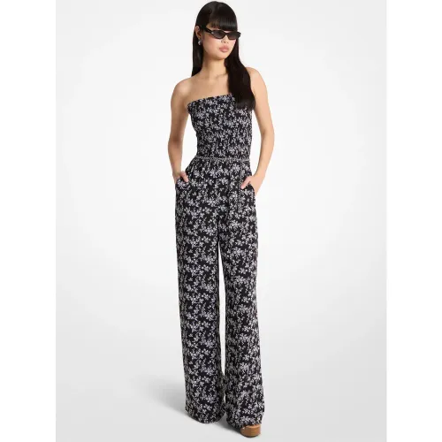MK Combinaison smockée en georgette à imprimé fleuri avec ceinture - Michael Kors - MICHAEL Michael Kors - Modalova