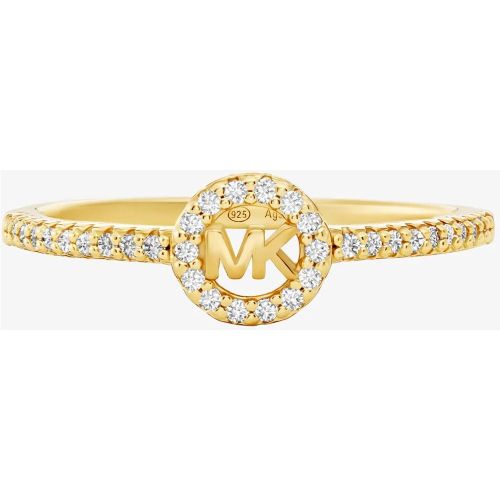 MK Bague Fulton plaquée en métal précieux et à breloque logo avec pierres pavées - Michael Kors - Modalova