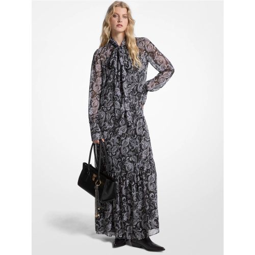 MK Robe en georgette à imprimé cachemire métallisé et col lavallière - Michael Kors - MICHAEL Michael Kors - Modalova