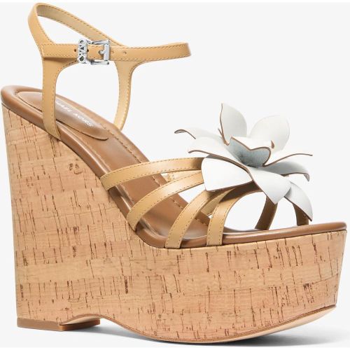 MK Sandale Jacie en cuir à décoration florale et à semelle compensée - Michael Kors - MICHAEL Michael Kors - Modalova