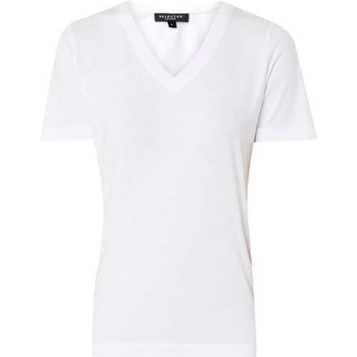 T-shirt en coton standard avec col en V - Selected Femme - Modalova