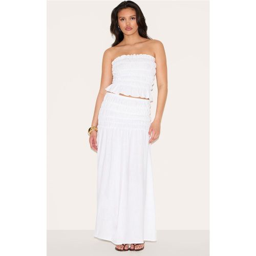 Jupe longue texturée blanche à taille mi-haute et partie froncée - PrettyLittleThing - Modalova