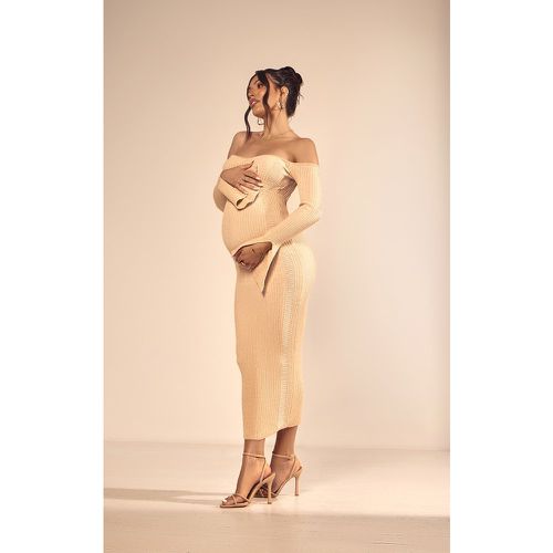 Maternité Robe de grossesse mi-longue en maille tricot contrastée à épaules dénudées - PrettyLittleThing - Modalova
