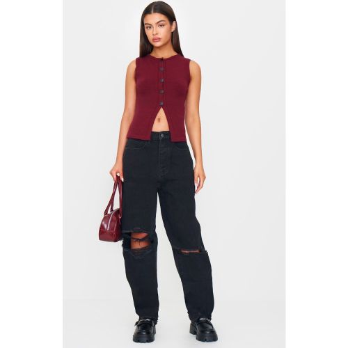 Jean boyfriend à ourlet élimé et déchirures sur les genoux | Taille 32 - PrettyLittleThing - Modalova