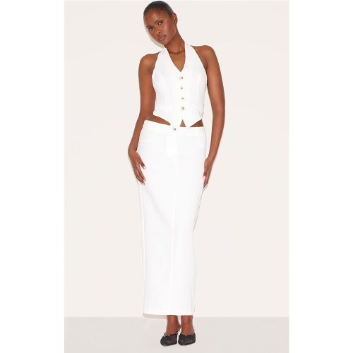 Jupe de tailleur longue tissée blanche | Taille 38 - PrettyLittleThing - Modalova