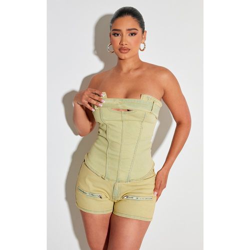 Shape Crop top bustier en jean délavé vert à détail ceinture - PrettyLittleThing - Modalova