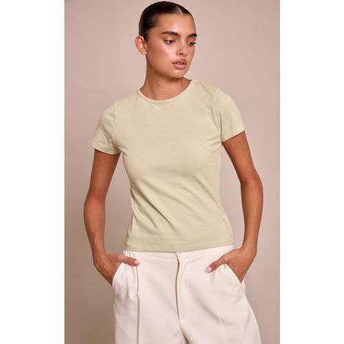 T-shirt long en coton à col ras et manches longues | Taille 38 - PrettyLittleThing - Modalova