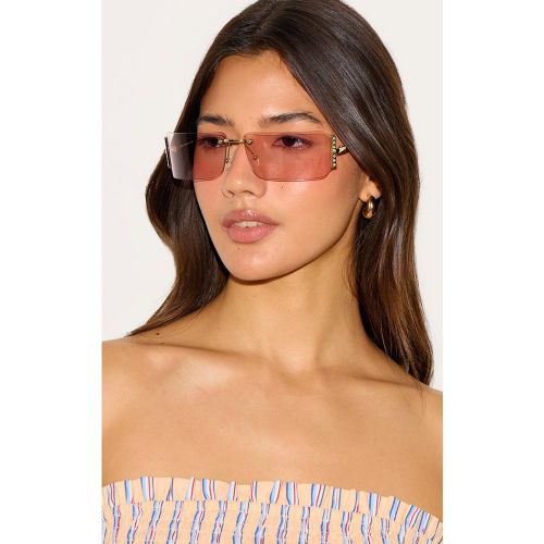 Lunettes de soleil carrées autour des yeux à strass - PrettyLittleThing - Modalova