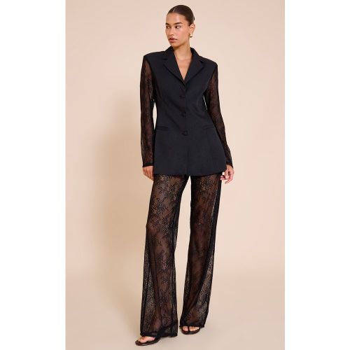 Pantalon droit en dentelle tissée transparente à taille mi-haute - PrettyLittleThing - Modalova