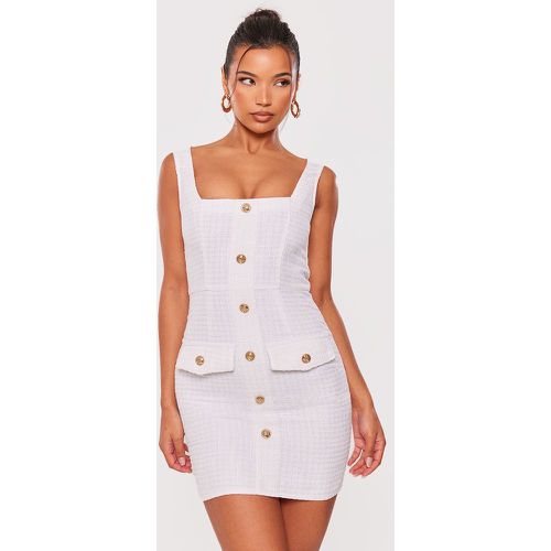 Mini robe en maille bouclée blanche à col carré et détail boutons - PrettyLittleThing - Modalova