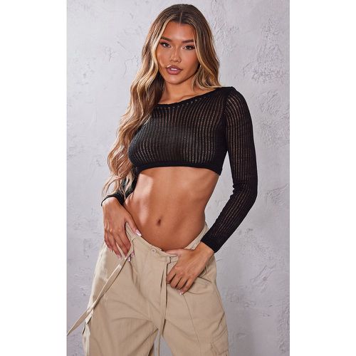 Crop top en fine maille tricot ajourée à manches longues - PrettyLittleThing - Modalova