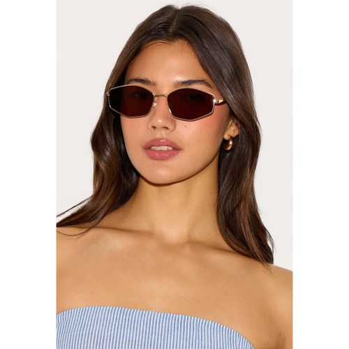 Lunettes de soleil fines rondes à verres marron - PrettyLittleThing - Modalova