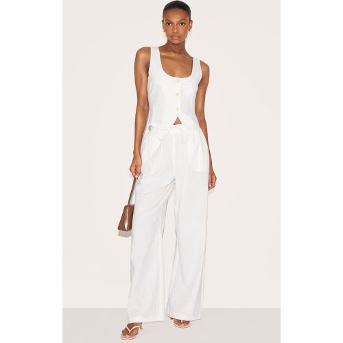 Pantalon de tailleur large en effet lin à cordons ajustables - PrettyLittleThing - Modalova
