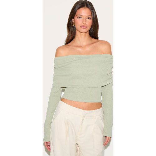 Top texturé froncé à col bardot - PrettyLittleThing - Modalova