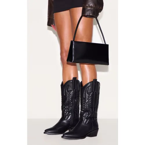 Santiags en PU noir, Noir - PrettyLittleThing - Modalova