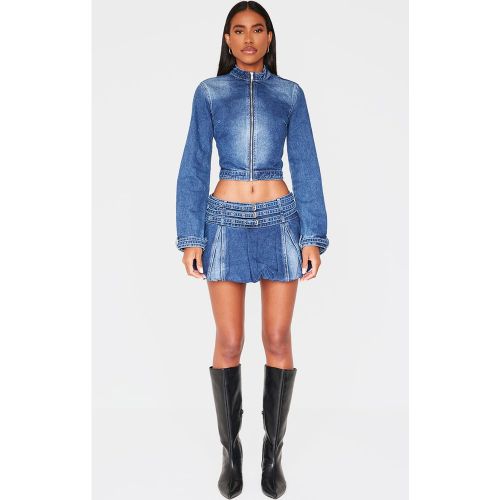 Mini-jupe bouffante en jean à détail boucles - PrettyLittleThing - Modalova