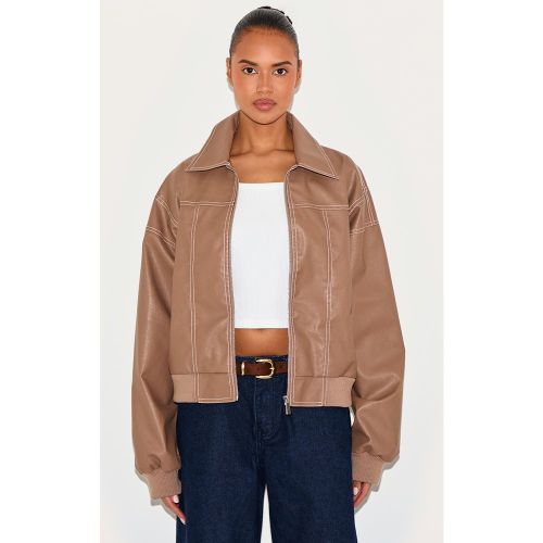 Veste de motard en PU à coutures contrastantes - PrettyLittleThing - Modalova