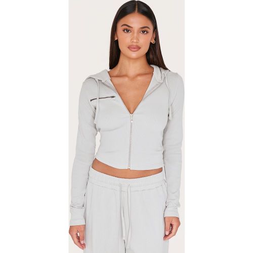 Top de survêtement côtelé gris clair à zip - PrettyLittleThing - Modalova