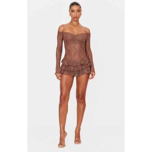 Combishort jupe-short style tutu en dentelle à col bardot - PrettyLittleThing - Modalova