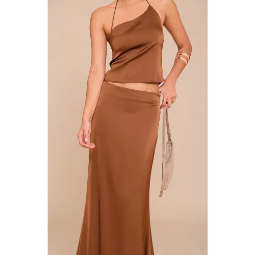 Jupe satinée longue à taille mi-haute - PrettyLittleThing - Modalova
