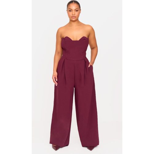 Plus Combinaison de tailleur large bordeaux à détail corset - PrettyLittleThing - Modalova