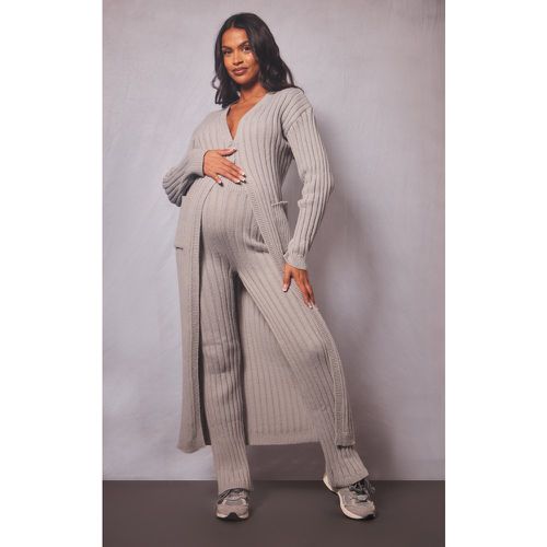 Maternité Legging de grossesse en maille tricot côtelée grise - PrettyLittleThing - Modalova