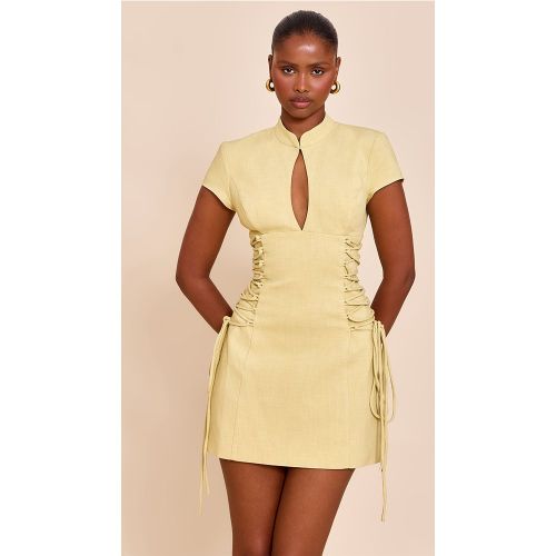 PLT Label Robe de tailleur trapèze citron vert clair à col mandarin et lacets - PrettyLittleThing - Modalova