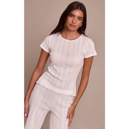 T-shirt long ajusté en maille pointelle | Taille 38 - PrettyLittleThing - Modalova