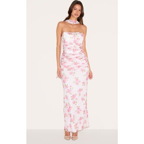 Robe longue fleurie froncée à détail foulard - PrettyLittleThing - Modalova
