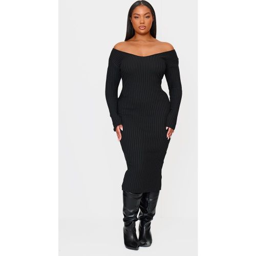 Plus Robe mi-longue en maille côtelée à épaules dénudées | Taille 50 - PrettyLittleThing - Modalova